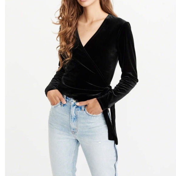 Abercrombie & Fitch Tops - Abercrombie Velvet Wrap Top Black NWT Small